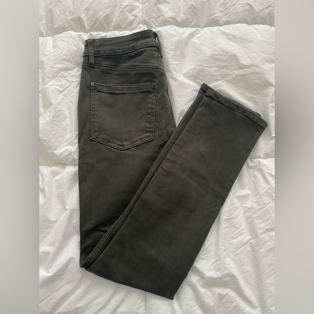 Chico’s Define Me Denim slim leg jeans, olive green, size 2